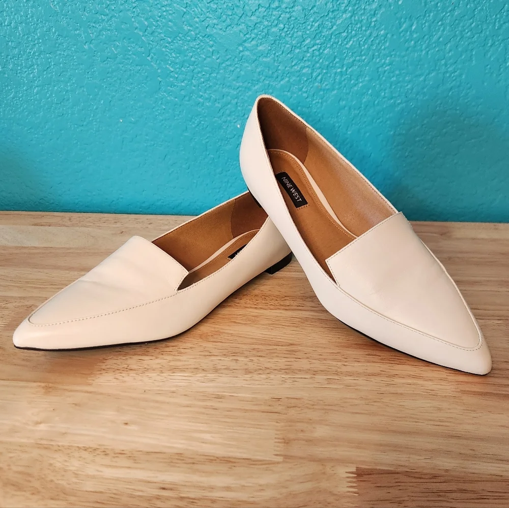 Nine West Elegant Cream Leather‎ Upper Loafers Flats for Women WNABAY, Size 8.5